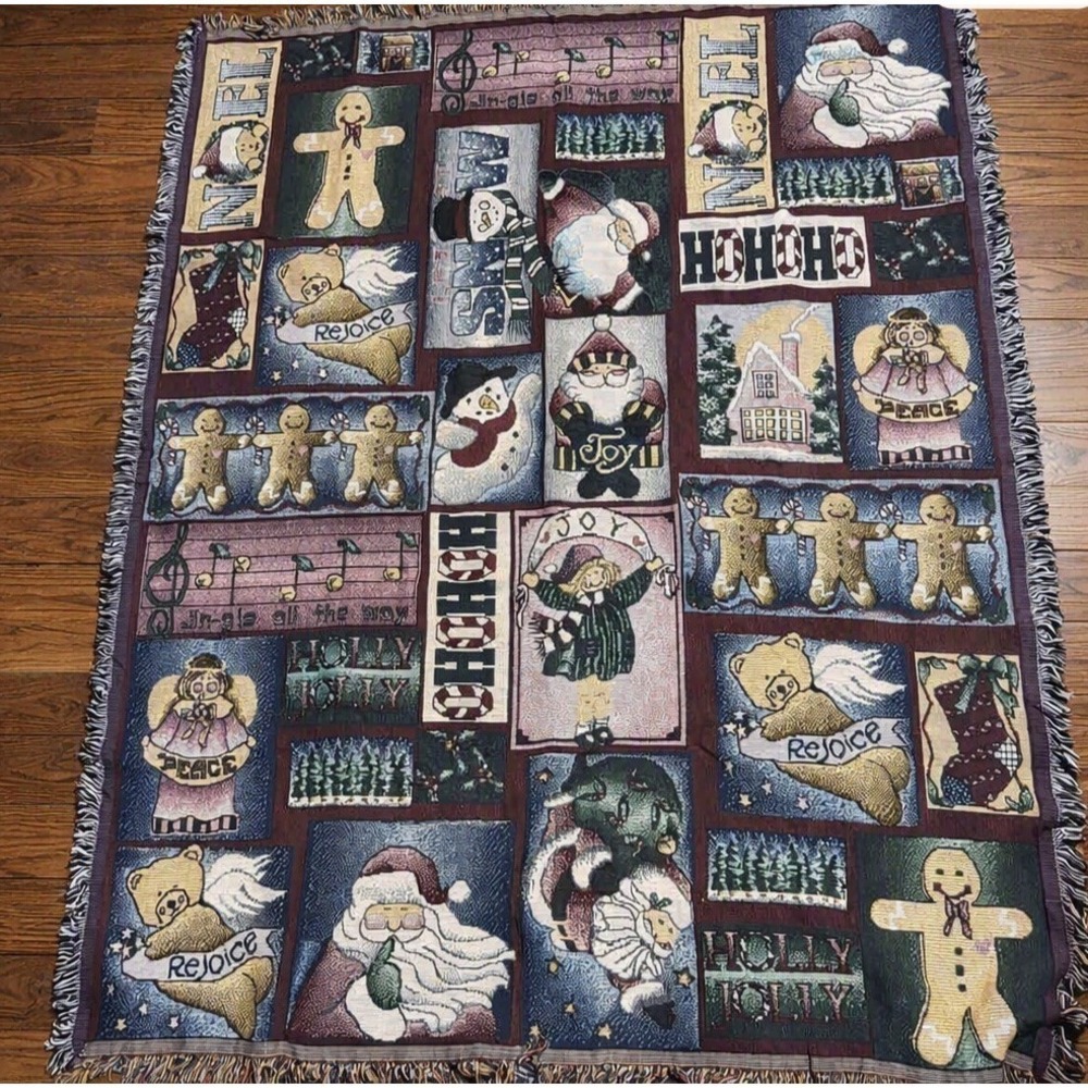 Vintage "Holly Jolly Days" Vicky Howard 48"x62" Christmas Tapestry Throw Blanket